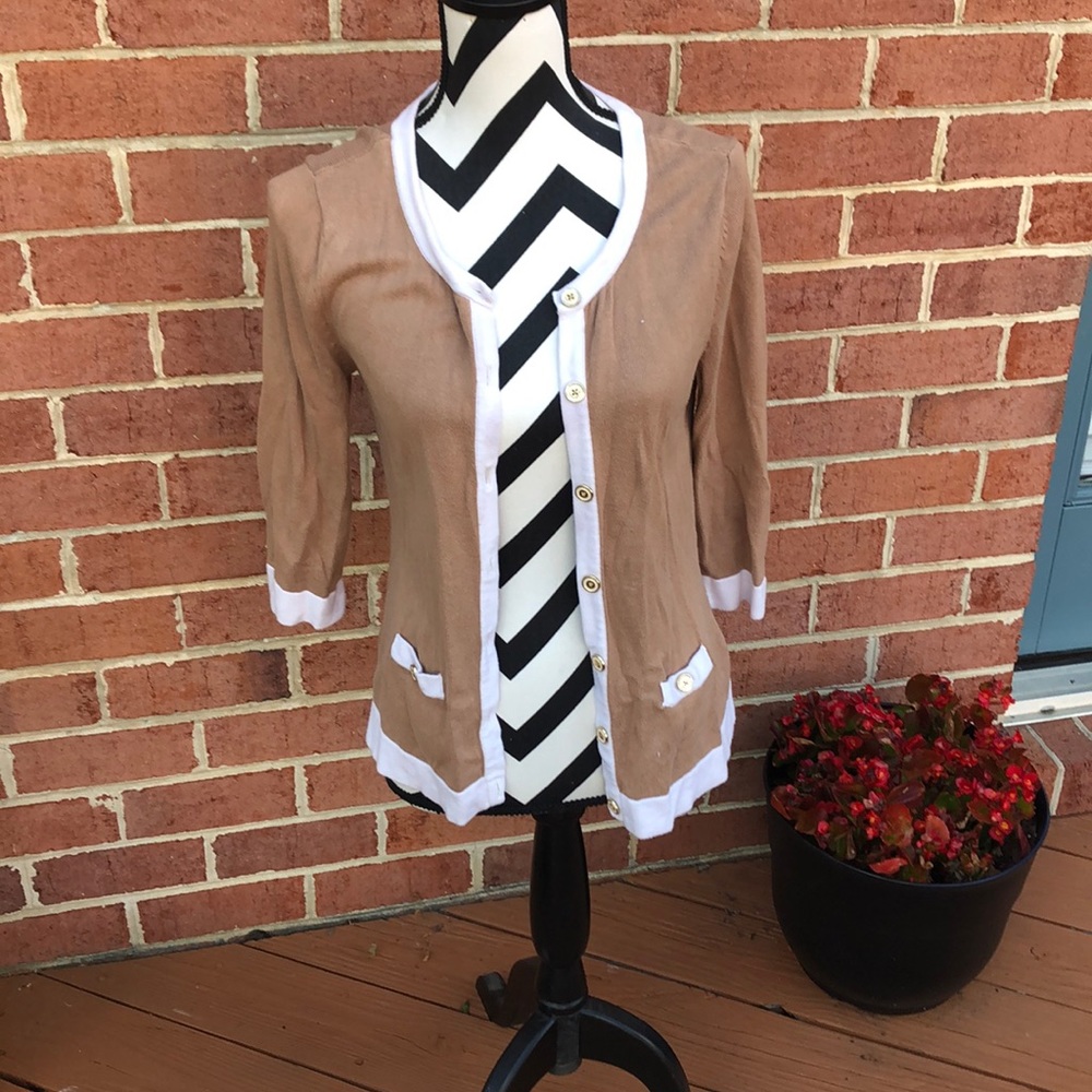 Tan and White Banana Republic Cardigan